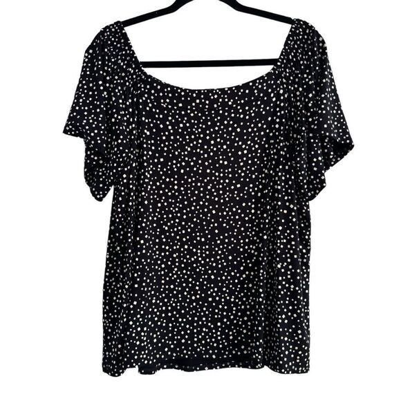 J Jill Wearever Collection Black Dot Rayon Spandex Off Shoulder Top Women’s XLP - Picture 2 of 7